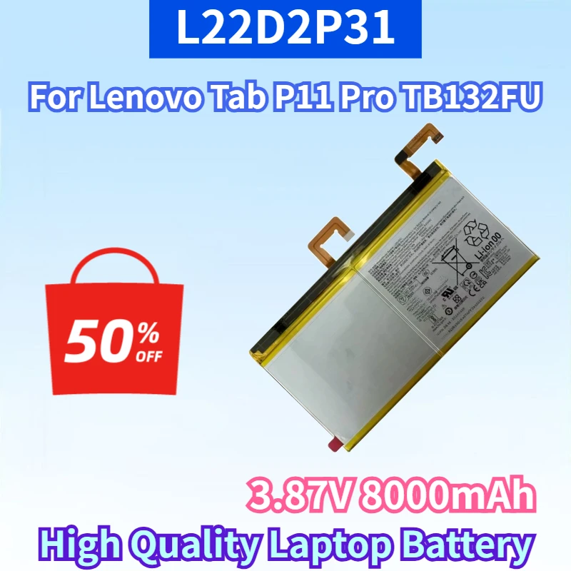 New L22D2P31 3.87V 8000mAh Rechargeable Battery for Lenovo Tab P11 Pro 2022 TB132FU TB138FU TB138FC High Quality Laptop Battery