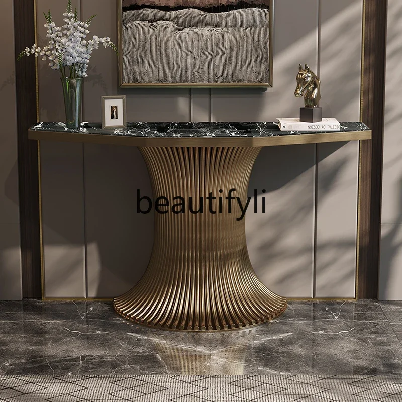 Italian simple luxury natural marble entrance table Household entrance cabinet High-end atmosphere simple entrance table