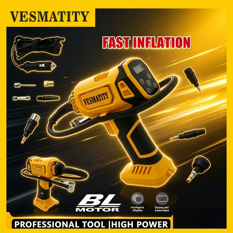VESMATITY 20V Cordless Tire Inflator 830kPa Digital Display LED Light Portable Professional Heavy Duty for DeWALT Battery Max