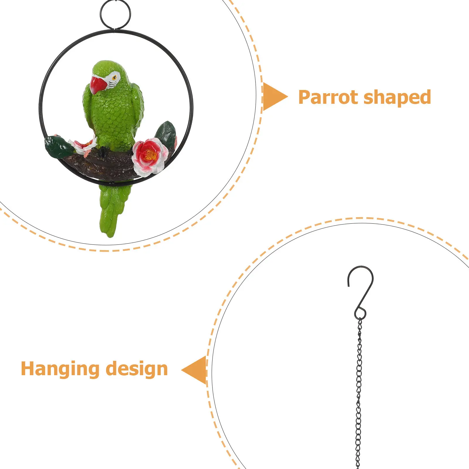 Hanging Parrot Garden Decor 17 Inches Resin Lifelike Perching Bird Sculpture Outdoor Pendant Patio Lawn Home Decor