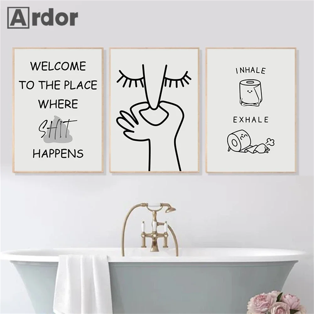 Toilet Paper Black and White Posters Abstract Humour Bad Smell Canvas Painting Funny Bathroom Wall Art Print Pictures Home Decor