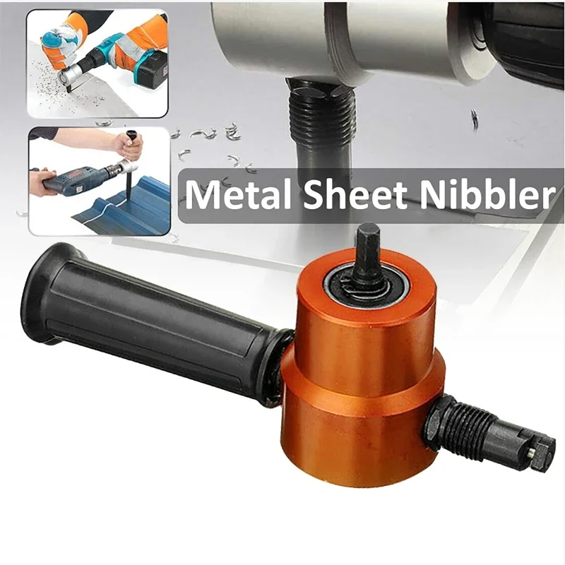 Imagem -04 - Nova Mordidela de Corte de Metal Cabeça Dupla Folha Nibbler Viu Cortador Ferramenta Broca Acessório Ferramenta de Corte Livre Nibbler Folha Metal Corte