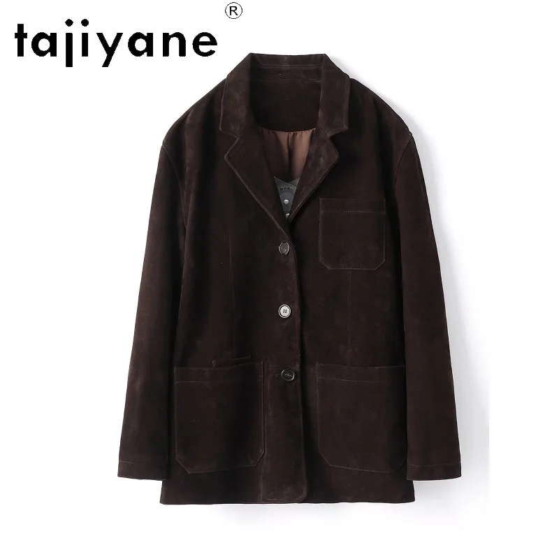 TAJIYANE Genuine Leather Jacket Women Mid‑Length Outerwear Sheepskin Suede Vintage Leather Coat Loose Jackets of Woman Jaqueta