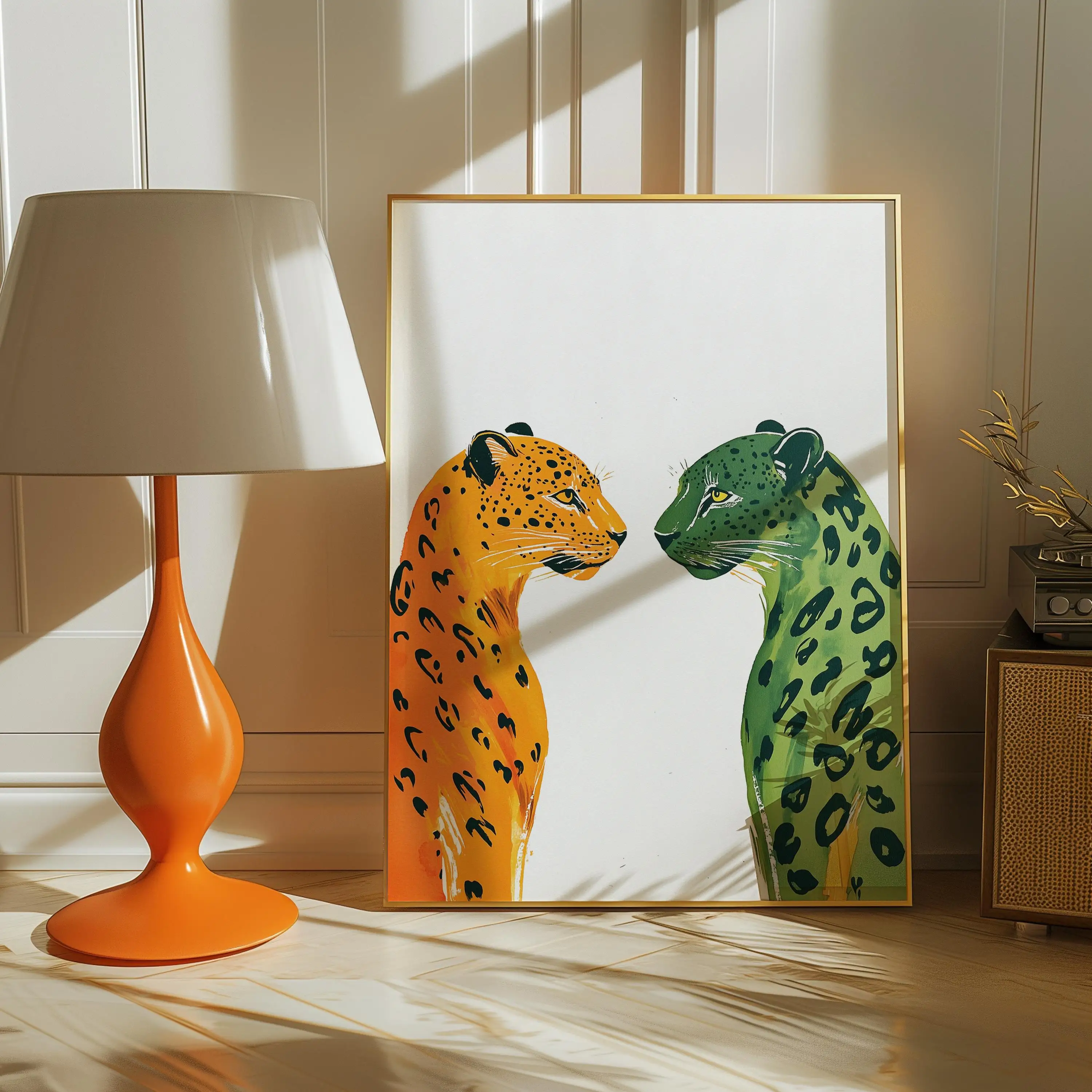 Unframed Retro Leopard Print: Orange & Green 90s Wall Art,Suitable for home décor, room masonry, and bathroom decoration