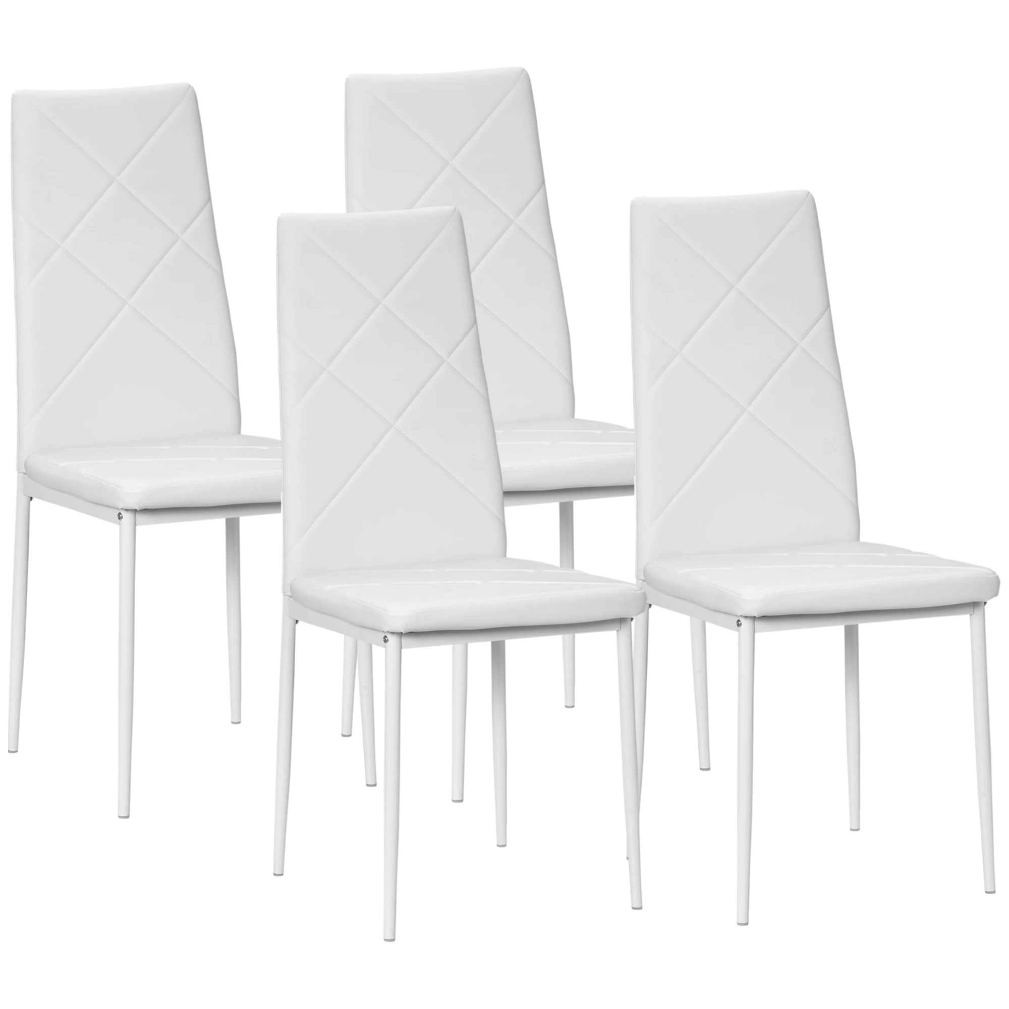 Homcom Set van 4 gestoffeerde kunstleren eetkamerstoelen 41X50X97 cm wit - afbeelding 1
