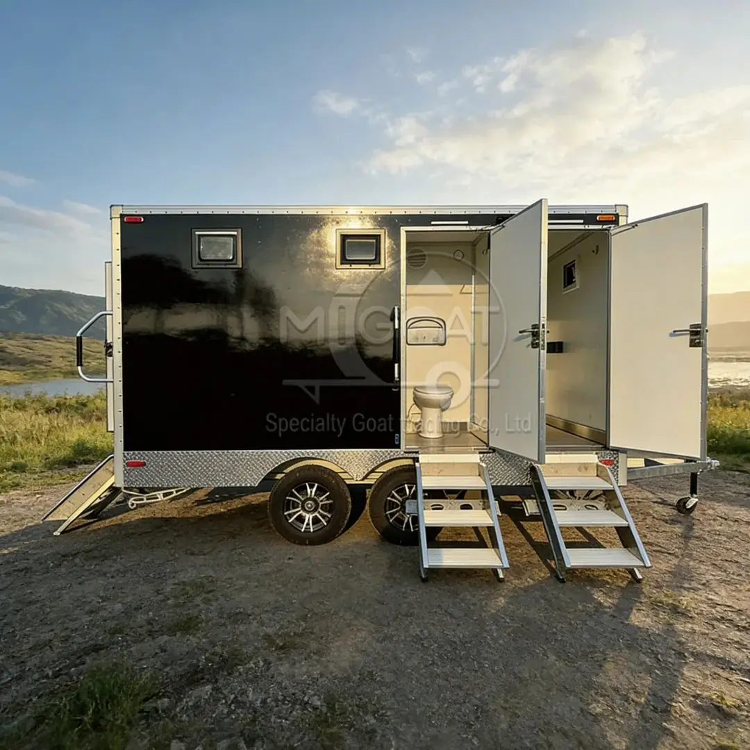 Commercial Mobile Restroom Trailer 4 Private Stalls Portable Sanitary Toilet for Outdoor Events Camping Customizable
