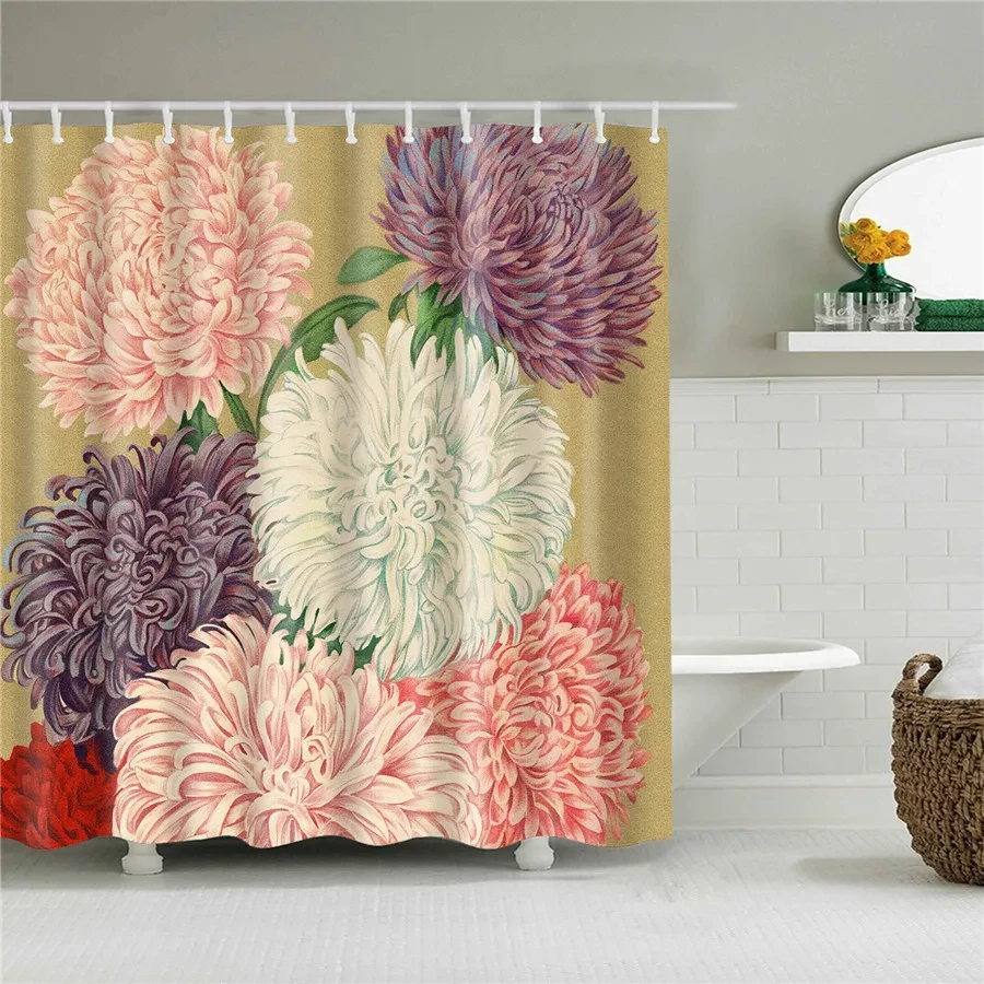 Farmhouse Shower Curtain,Spring Rustic Sunflower Daisy Wildflowers Wooded Bathroom Curtain Waterproof Fabric Washable with Hooks