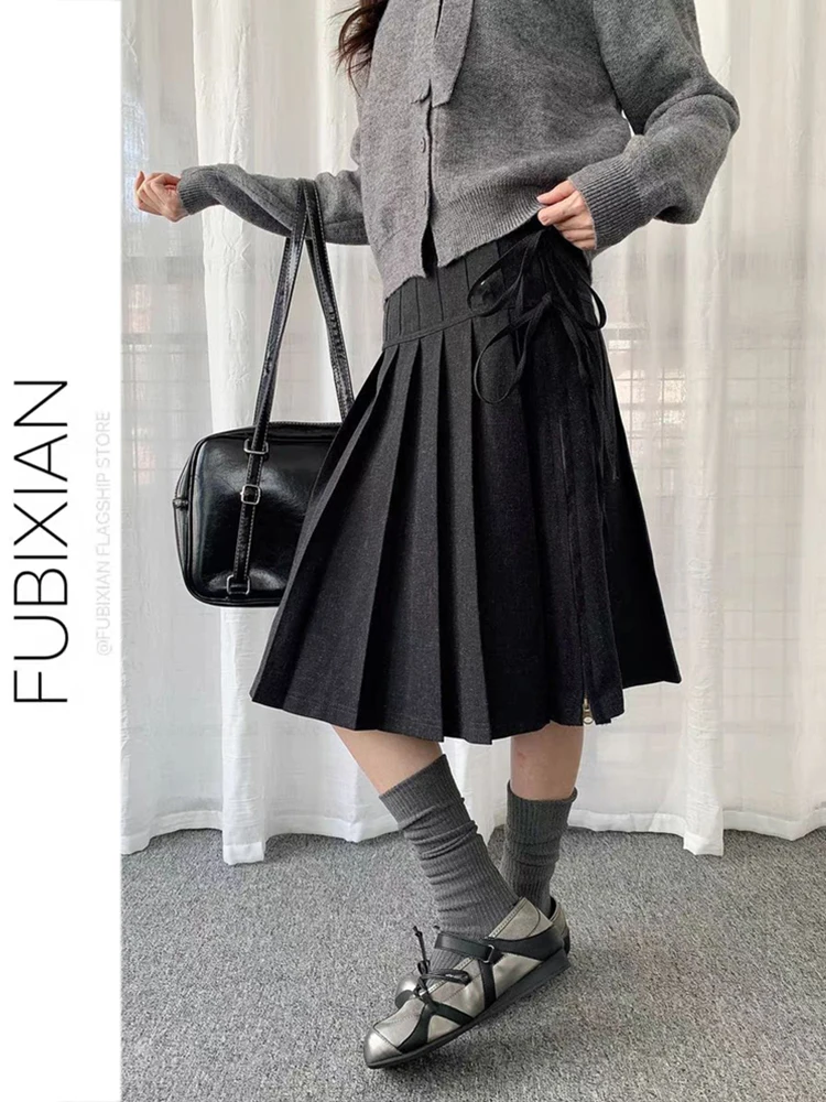 

Ретро легкая плиссированная юбка А-силуэта с поясом для женщин, осенне-зимняя, новая, повседневная, глубокая плиссировка, стройнящая