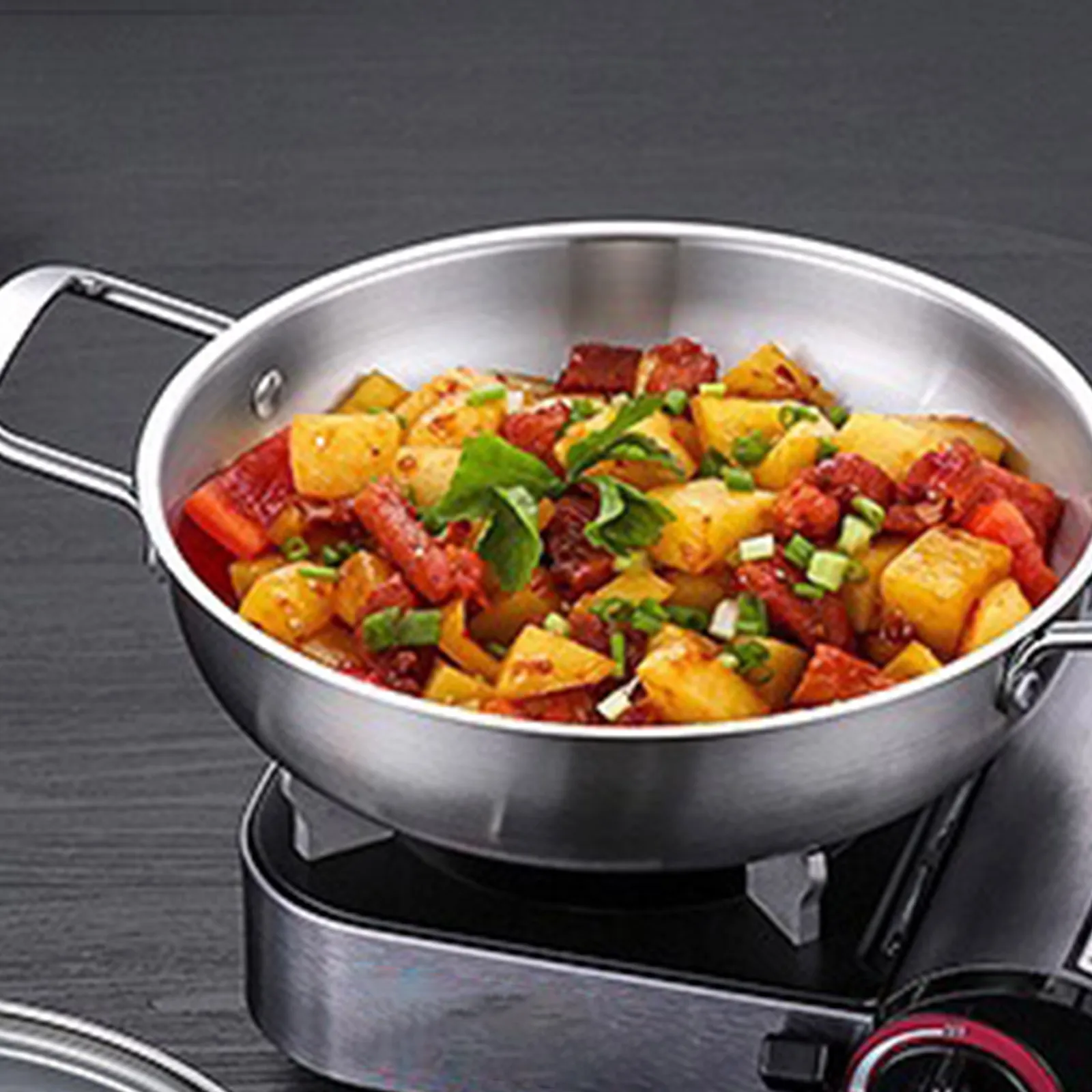 Seafood Stainless Steel Korean Style Pot Double Ear Soup Instant Noodles Gold Thick Durable Reinforced Bottomed Dry Pot view 5