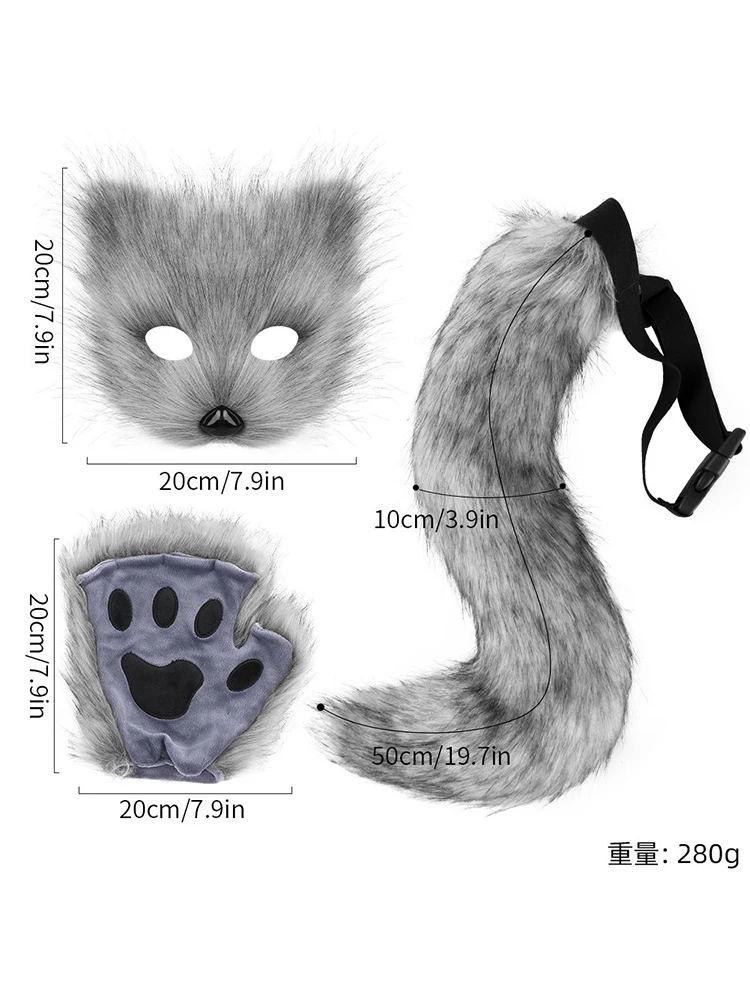 Fox Cat Ears Headwear Fluffy Animal Ears Headband Ears Hair Hoop and Tail Set for Halloween Party Cosplay Accessories