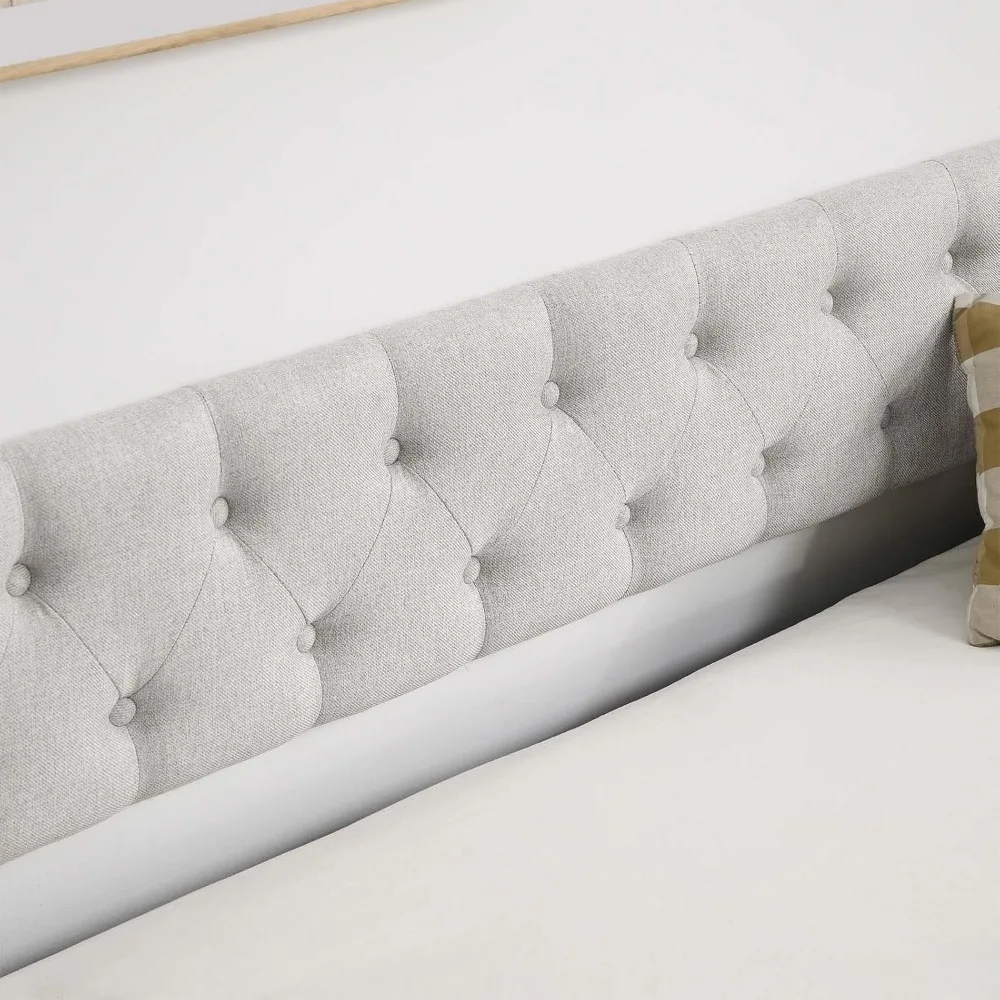 Sofá de dia Antetek com rodízio, cama de dia moderna estofada em veludo tamanho duplo com botão e estrutura de sofá tufado e um rodízio, sem caixa S