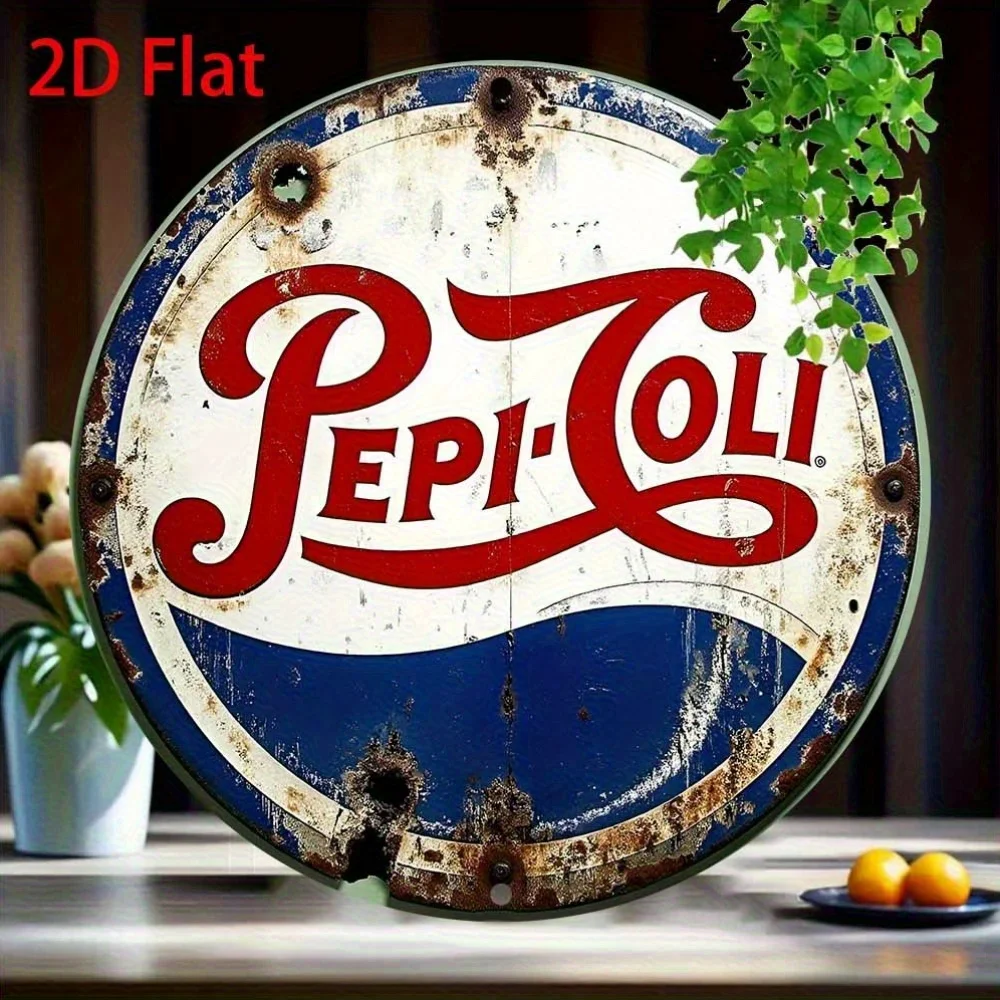 Letrero de estaño de aluminio redondo plano 2D Vintage Pepsi-Cola, arte de pared Retro con diseño rústico azul y blanco, perfecto para cocina y Bar, 1 ud.