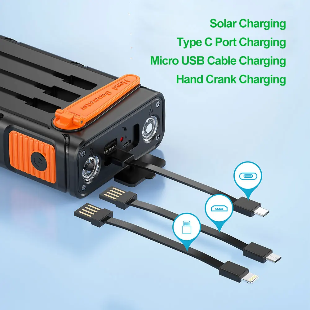 30000mAh Solar Power Bank PD20W Batteria esterna Powerbank a ricarica rapida per iPhone 13 Huawei Xiaomi Caricatore portatile a manovella