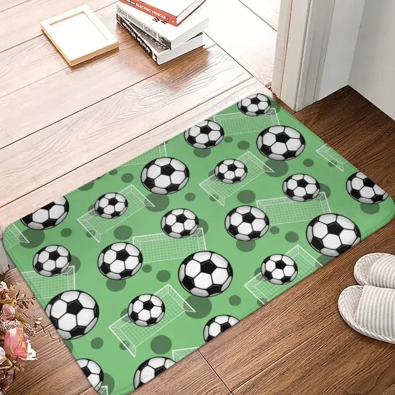 Soccer Ball And Goal Green Pattern Front Floor Door Entrance Mat Outdoor Football Bath Kitchen Doormat Garage Carpet Rug