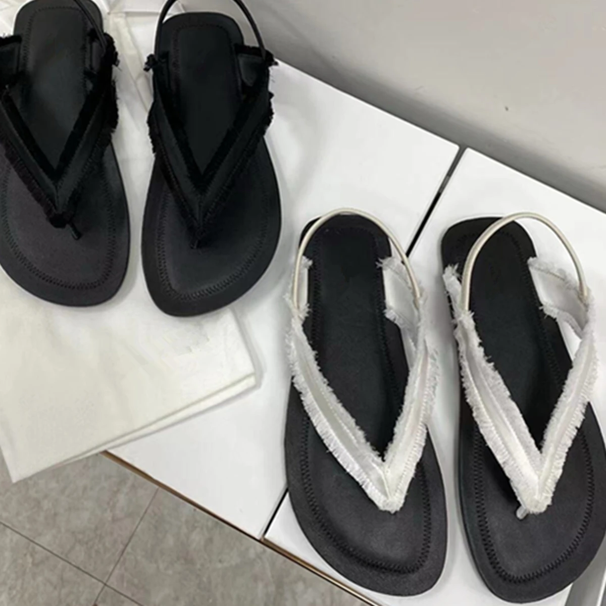 

Jenny&Dave Minimalist Women's Flat Bottomed Silk Satin Sandals French Genuine Leather Handmade Sandals Shoes For Summer