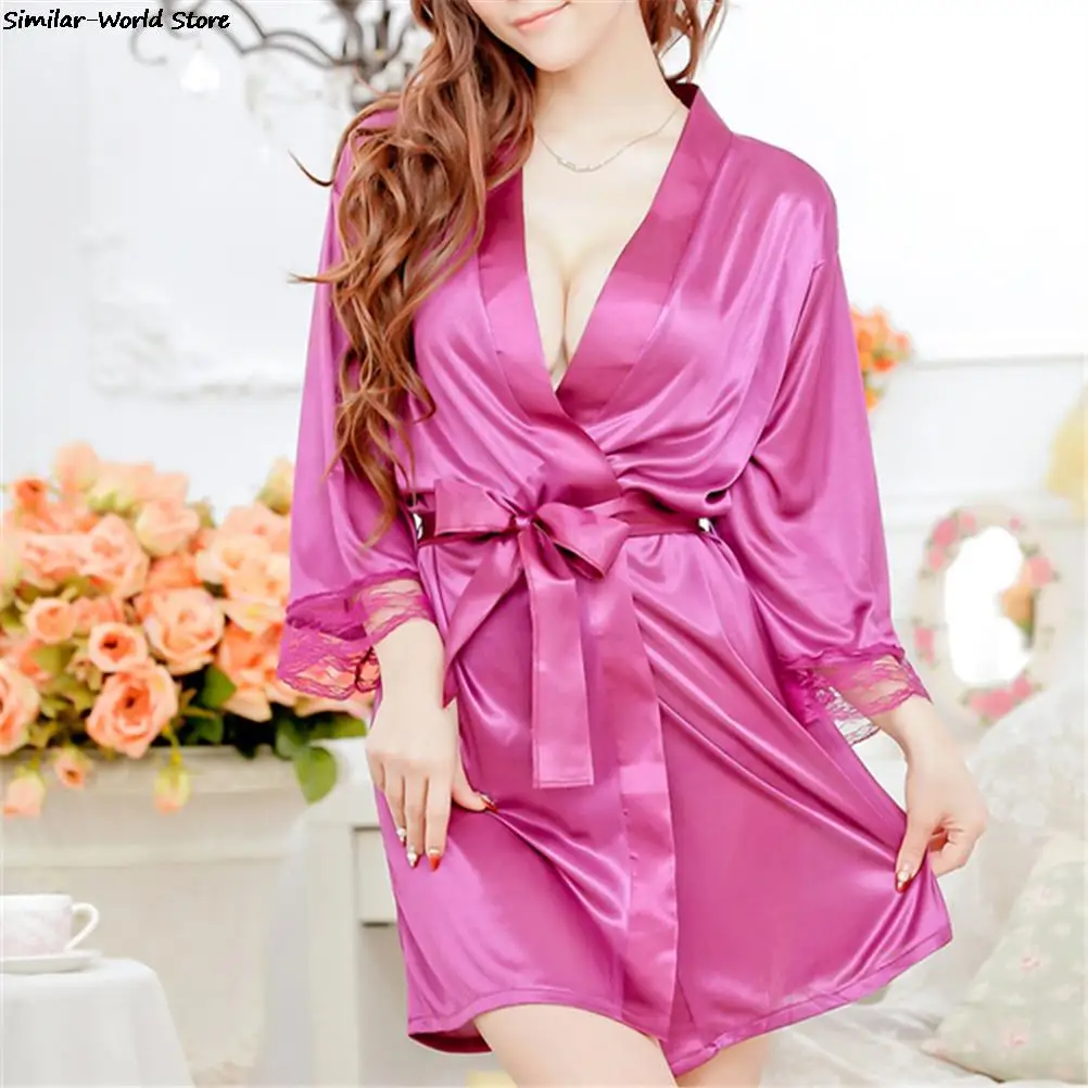 Satin Robe Female Intimate Lingerie Sleepwear Silk Casual Kimono Bathrobe Gown Nightgown Sexy Nightwear