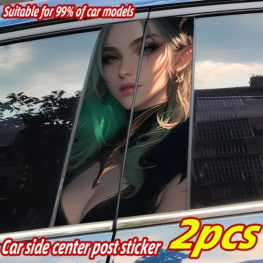

Elven Girl Anime Car Stickers Car B-pillar Vinyl Decals Waterproof Auto Center Pillar Sticker Cover Scratches Decor Accessories