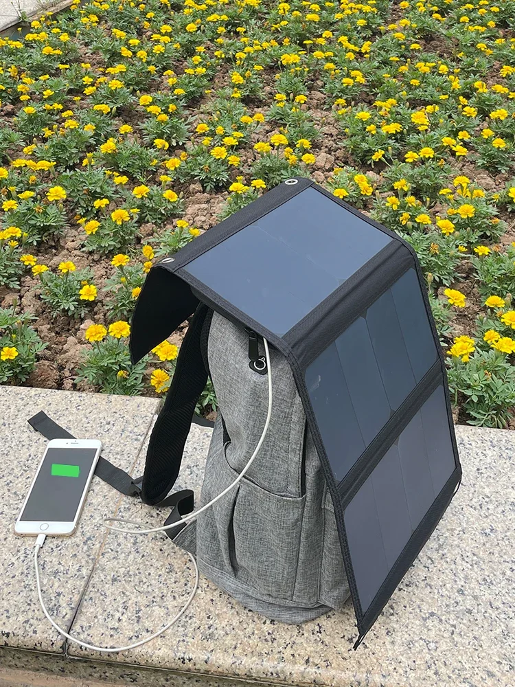 Outdoor portable solar charging panel folding high-power power generation treasure mobile phone fast charging household