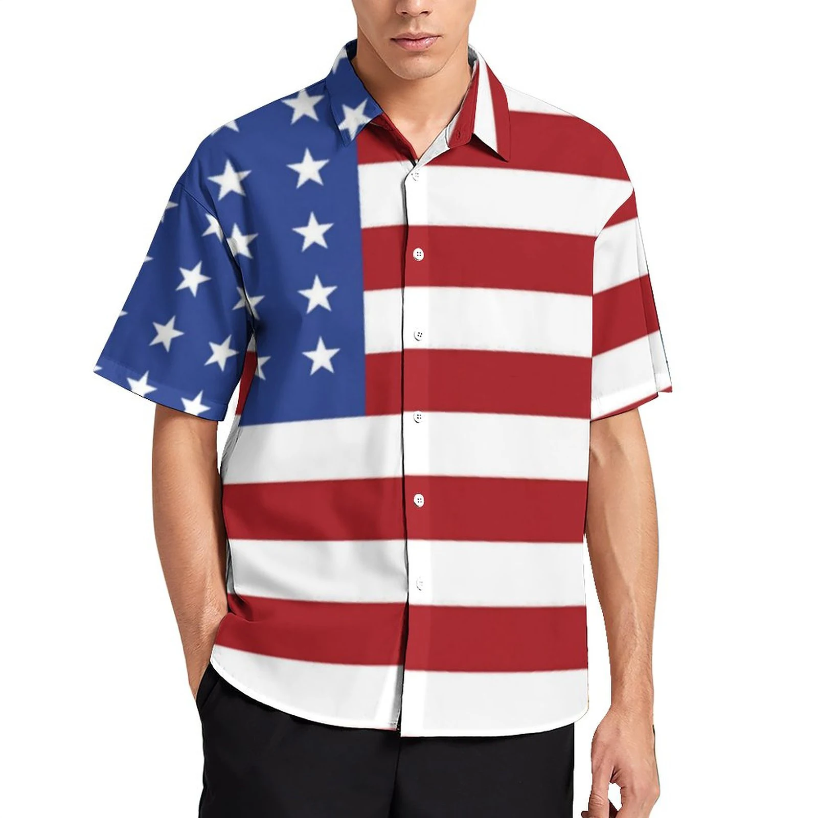 US Flag Loose Shirt Men\'s Beach Casual Shirt Hawaii Vacation Short Sleeve Vintage Plus Size Shirt Outdoor Men\'s Fashion Clothing