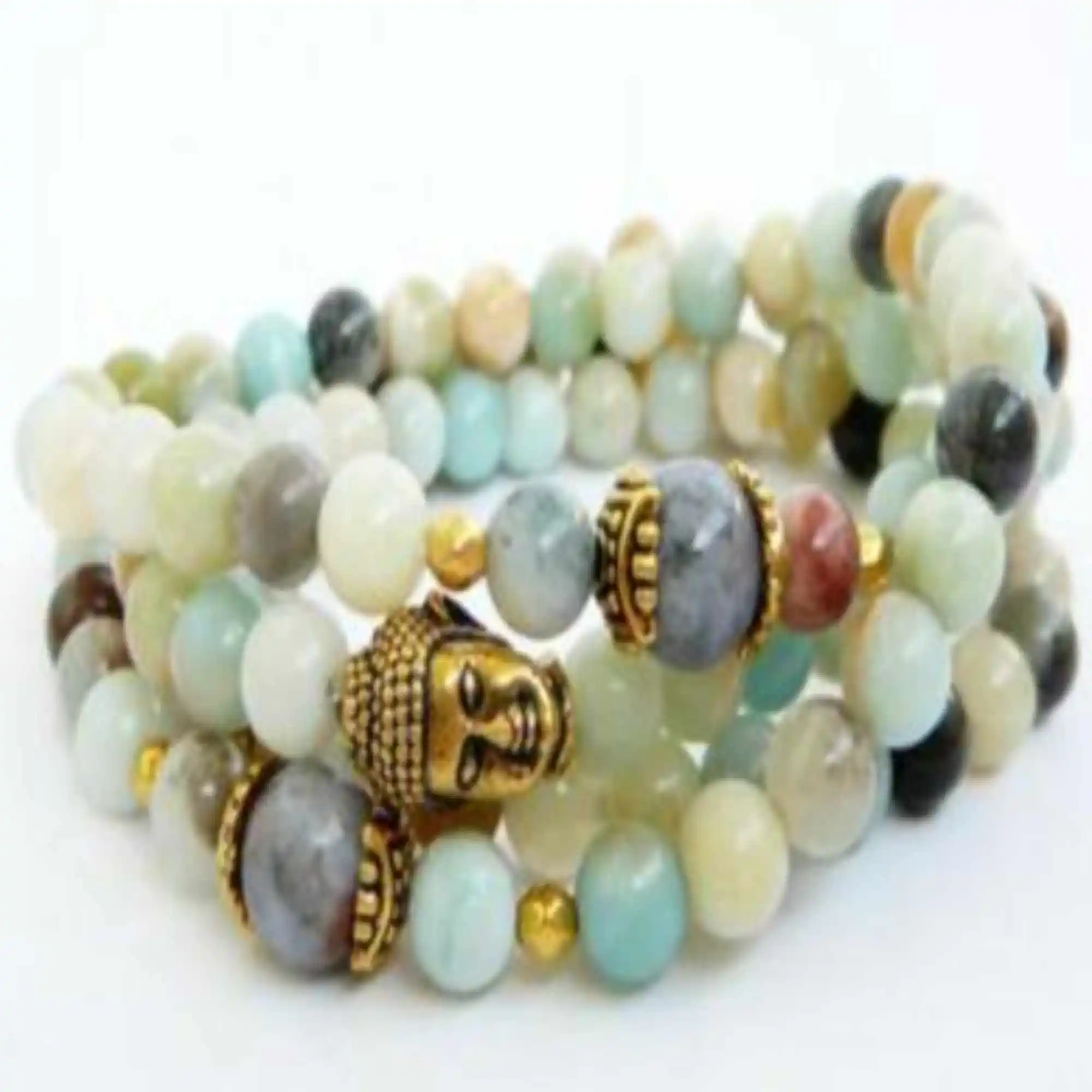 8mm Natural 108 Amazonite gemstone beads Buddha head necklace Prayer Teens Stones Peace Beaded Men Yoga