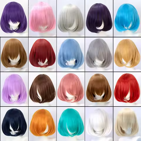 DUTRIEUX Cosplay Wig Synthetic Short Wavy Wavy Lolita Head Anime Face Woman Pink Black Red brown Fake Hair