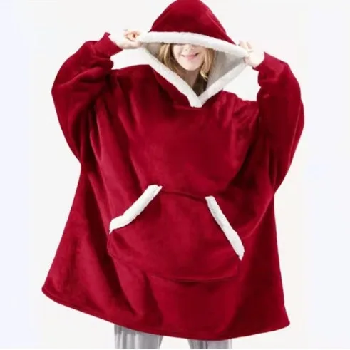 Thermal Clothes Lamb Wool TV Blanket Hug Hoodie Cold and Warm Nightgown Loungewear