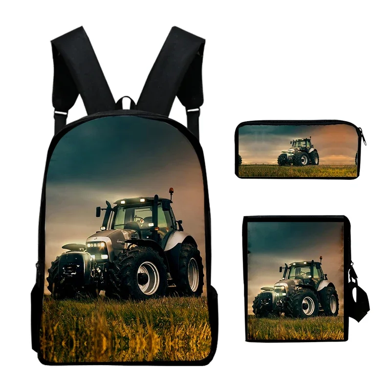 Classic Popular tractor pattern 3D Print 3pcs/Set pupil School Bags Laptop Daypack Backpack Inclined shoulder bag Pencil Case