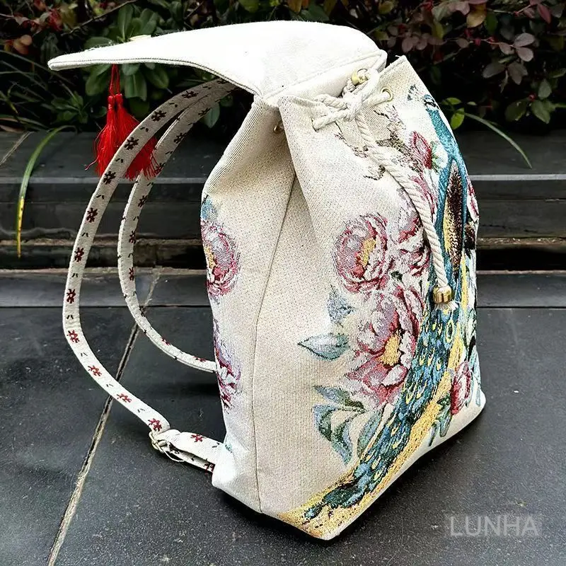 Bestickter Canvas-Rucksack für Damen, niedliches Tier-Blumenmuster, leichter Reise-Freizeitrucksack, kleiner Tagesrucksack