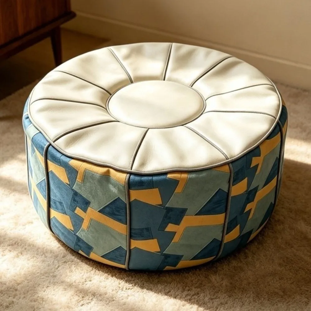 Soft PU Leather Footstool Cover Unfilled Waterproof Sofa Stool Cover Large Capacity Bohemian Style Pouf Cover Dorm Room
