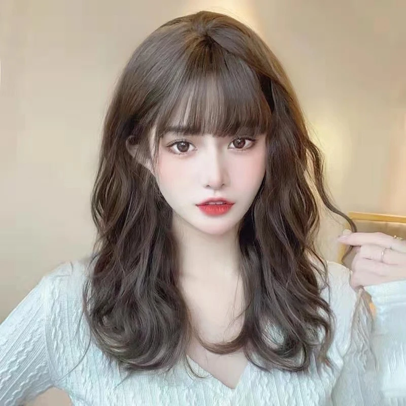 Korean-style wool , wavy short curly for women, medium-long hair wig set