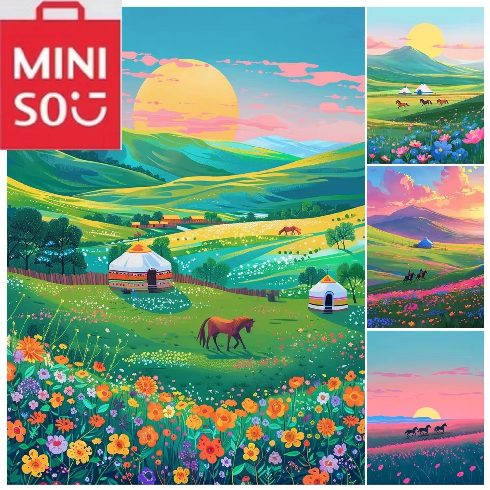 

Oil Painting By Number Prairie Wild Horses Scenery Home Decoration Painting Wall Bedroom Room Decor Gift Frameless