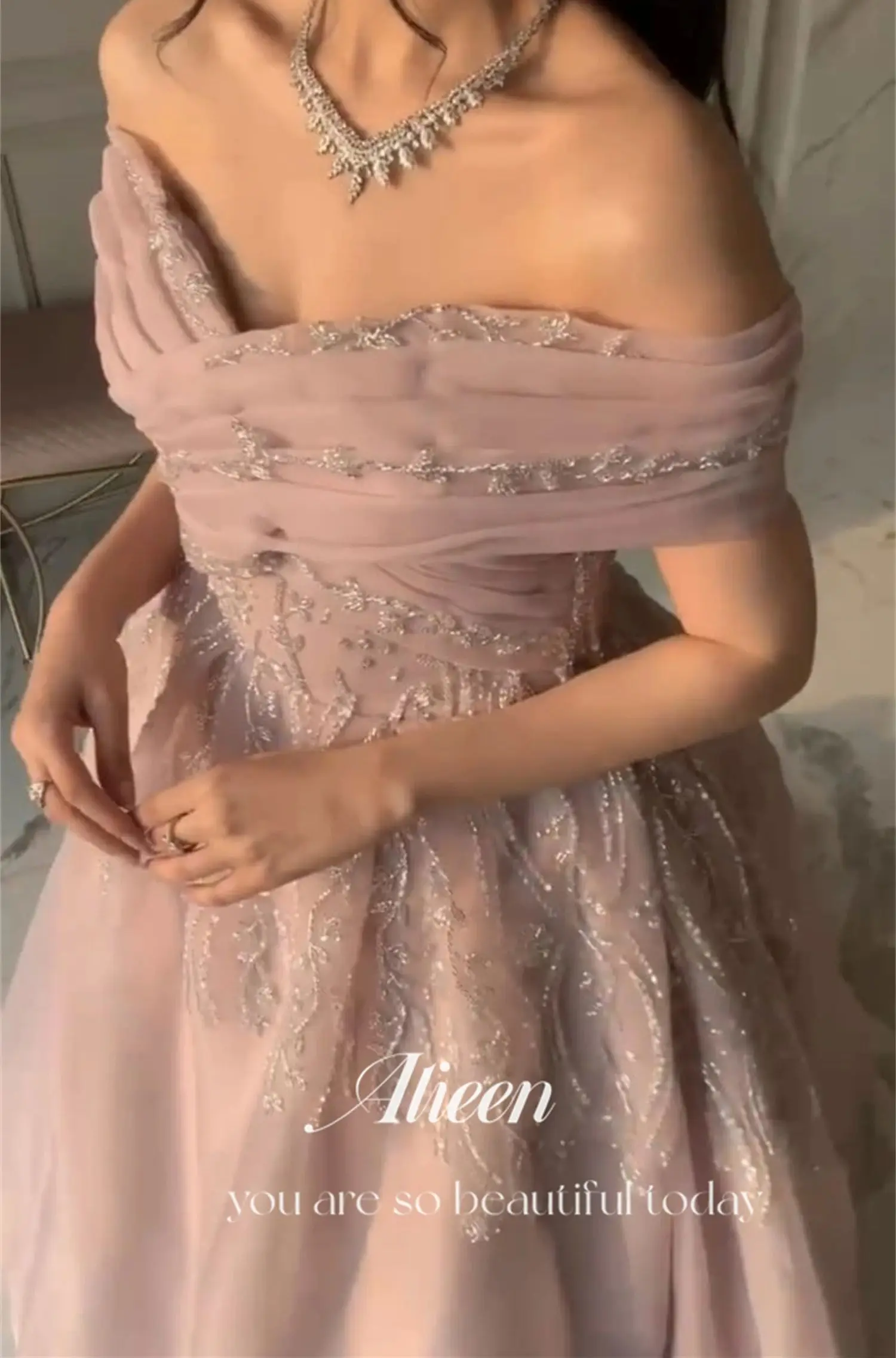 Aileen Lace Decoration Pink Line A Luxury Evening Dresses 2024 Gala Woman Special Occasion Female Dress Long Luxurious Elegant