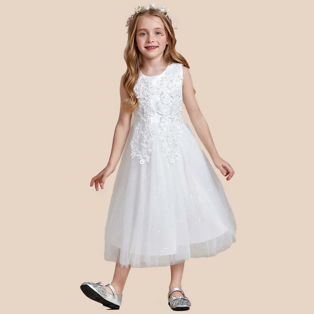 YZYmanualroom Gorgeous White Lace and Tulle Flower Girl Dress with Flower Appliques/Customizable