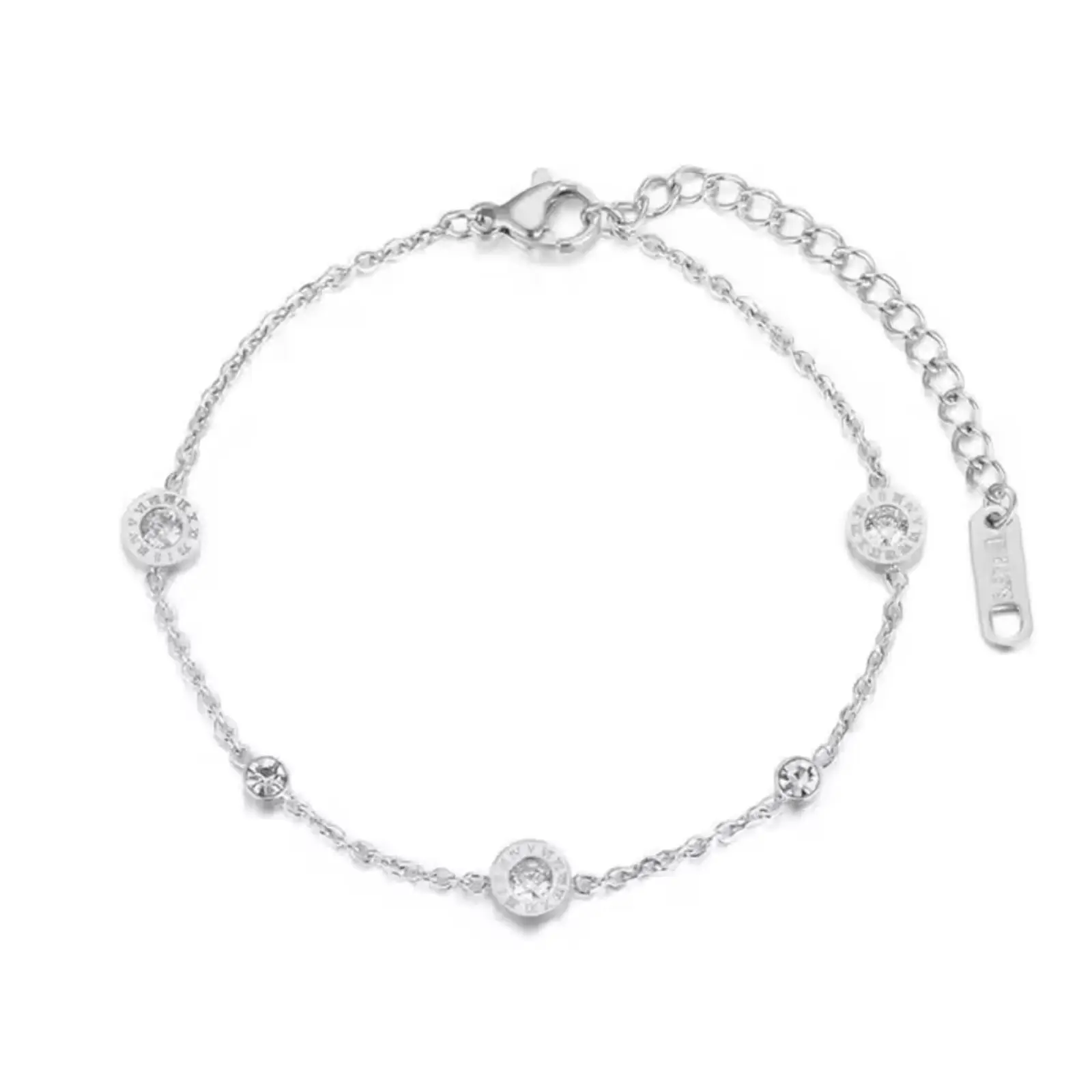 Rundes Zirkon-Charm-Armband mit römischen Ziffern aus Edelstahl, Schmuckgeschenk für Frauen und Männer – Detail 1