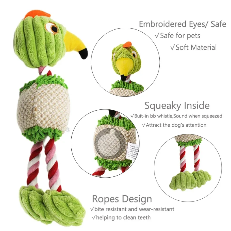 Plush Dog Toys for Small Large Pets Funny Bird Shaped Dogs Squeak Chew Ropes Toy Pets Interactive Supplies