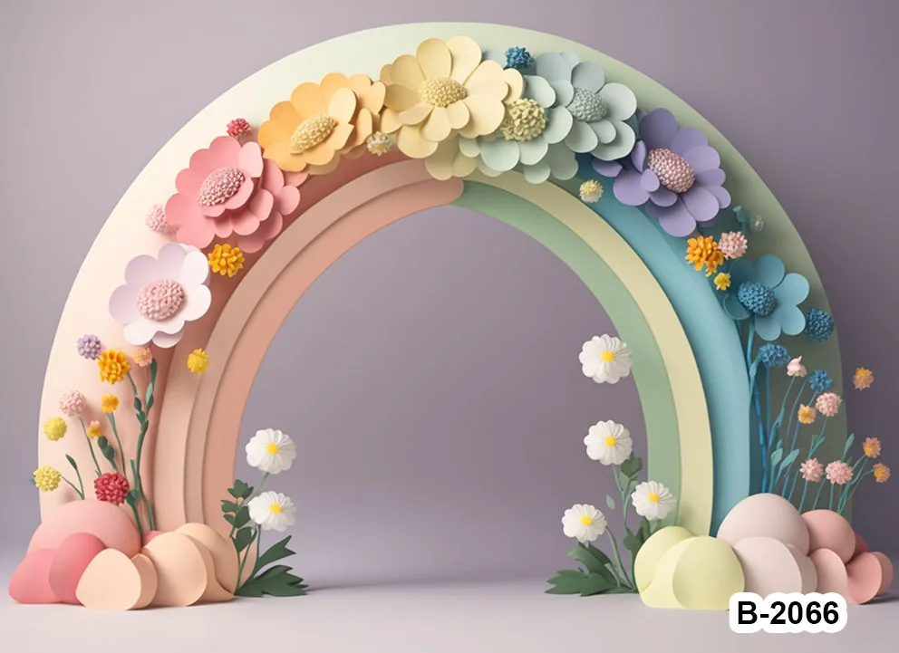 Rainbow Color Arched Shape Wedding Party Interior Decoration Backdrops Floral Cake Smash Studio Banner Backgrounds Photography