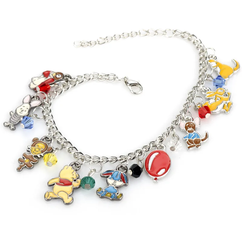 Disney Cartoon Cute Winnie Bracelet Kawaii Pooh Bear Tigger Enamel Pendant Bracelet for Kids Birthday Jewelry Accessories Gifts