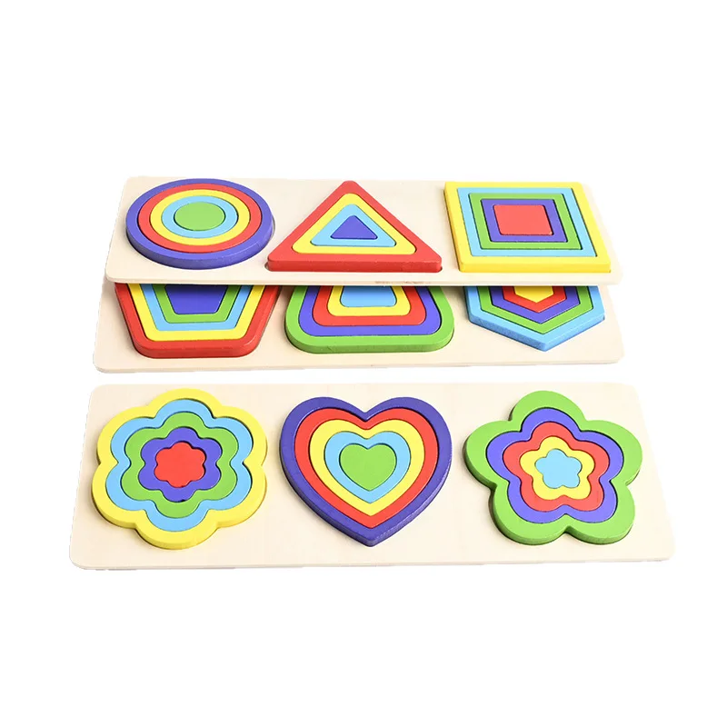 Children's Rainbow Geometric Shape Cognitive Matching Wooden Stereoscopic Baby Early Education Puzzle Toy