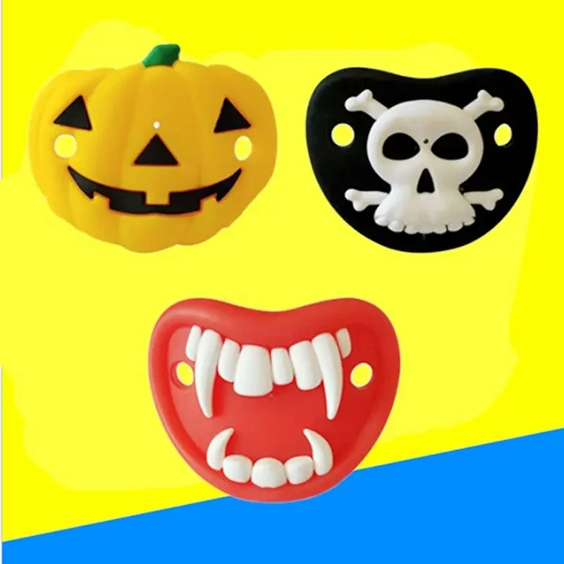 3pcs Halloween Skull Pumpkin ciuccio Vampire denti finti Silicone Baby ciuccio Halloween Trick Toy per neonati 5 x3x2 CM