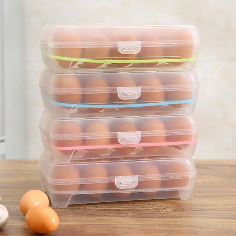 

15 Grid Egg Storage Box Egg Box Tray With Lid Drawer Egg Carton PP Cases Refrigerator Cases Compartment Storage Rack Support