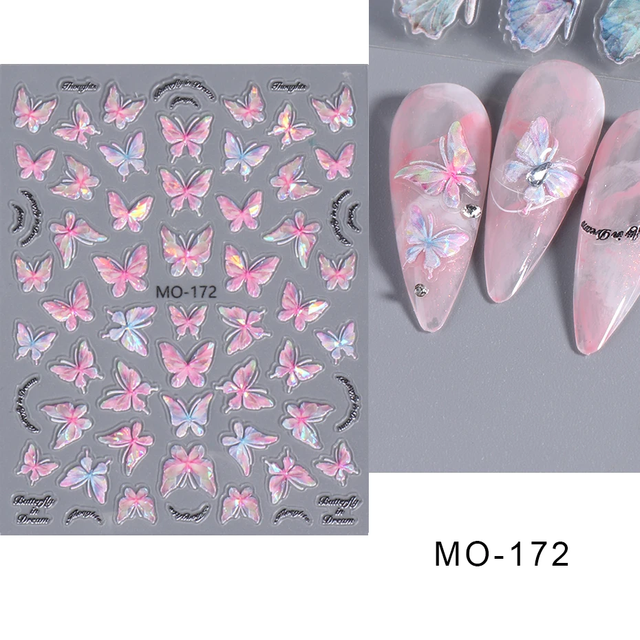 Naklejka na Manicure z motylem różowym motylem holograficzna kryształowa róża z motywem różowym