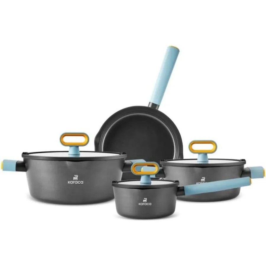 

Необычные керамические наборы посуды черного цвета, набор кухонных кастрюль и сковородок с антипригарным покрытием и крышкой, швейцарская хрустальная поверхность, индукционная кухонная утварь