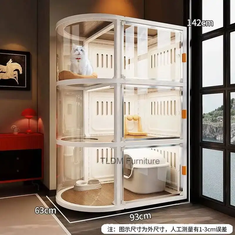 Panoramic Luxury Cat Villa for Home Use Space-saving Cat Cages Multi-level Indoor Pet Cage House Movable Pet Shop Cat Cabinet