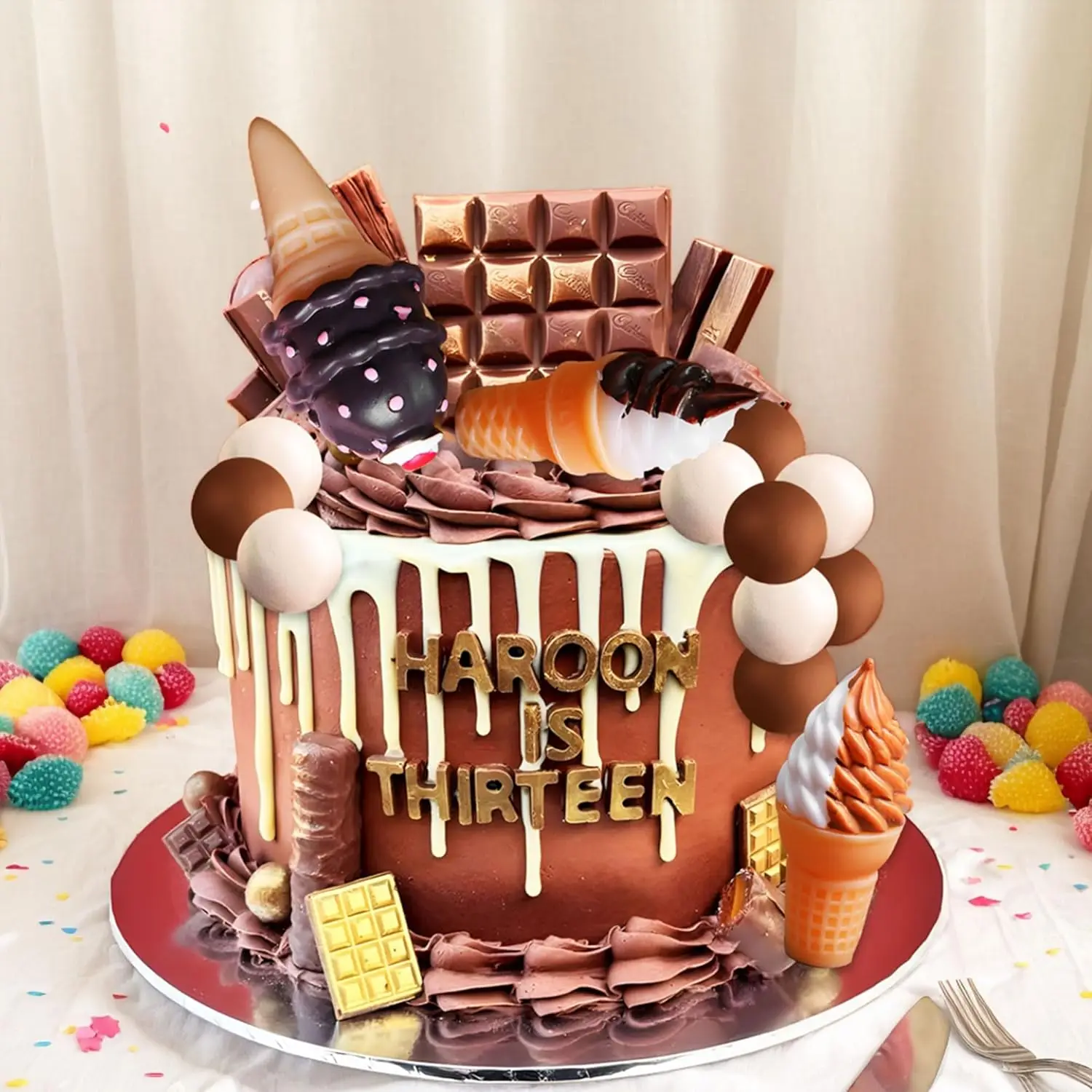 LaVenty Eiscreme-Kuchenaufsatz, Süßigkeiten-Kuchenaufsatz, Candyland-Kuchenaufsatz mit Eis für süßes Thema, Geburtstagsparty-Zubehör – Detail 3