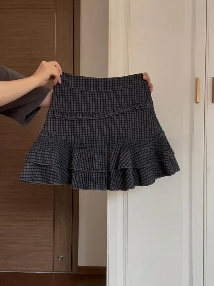

Sweet And Spicy ay And Bla Plaid High Waist Women's Skirt Faionable Slimming Summer New Sle Versatile ort Skirt