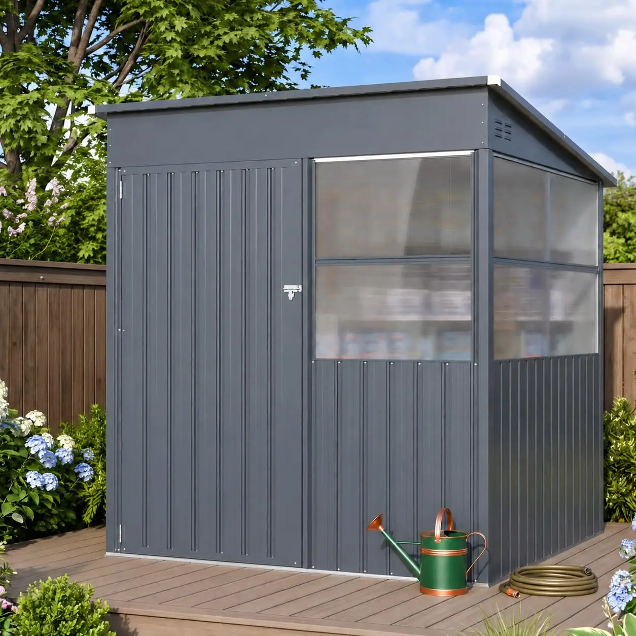 6x6 Ft Metal Storage Shed with Translucent Panels for Garden Yard Outdoor Tool Organization, Customized