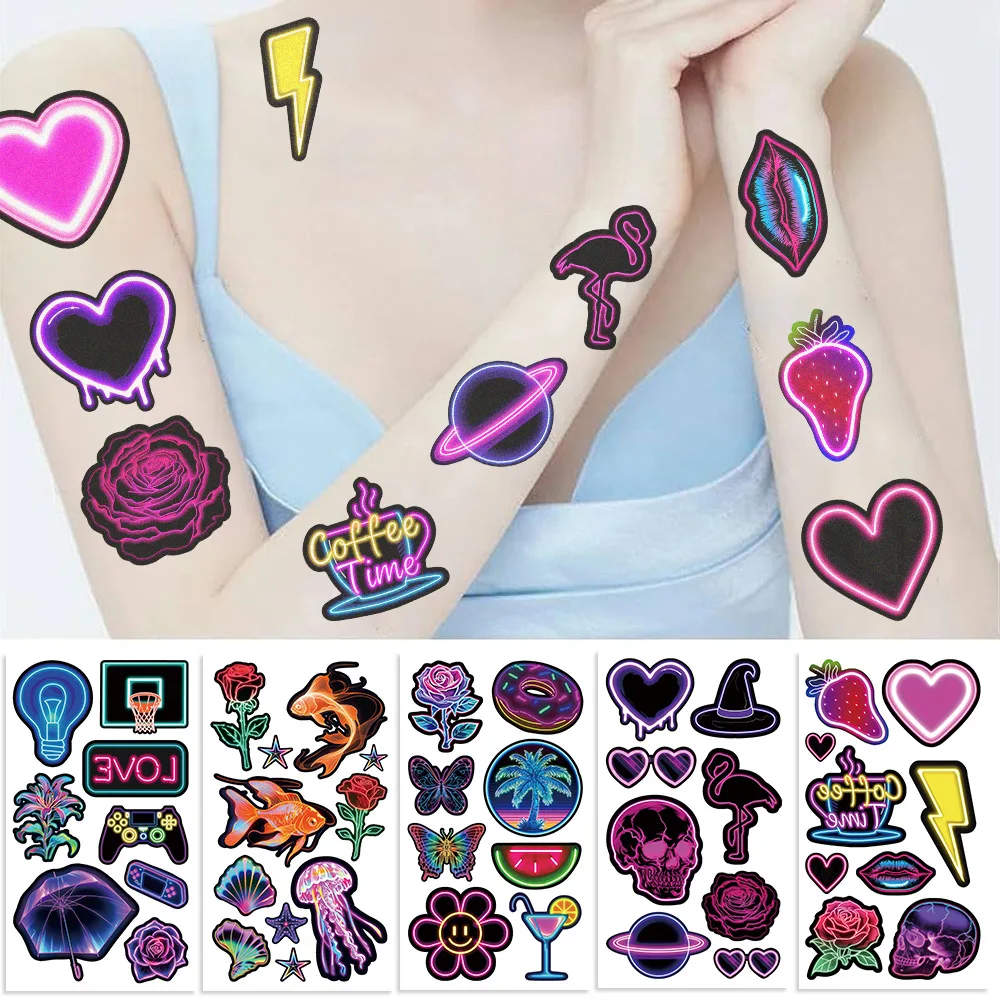 10Pcs Luminous Party Love Heart Temporary Tattoo Sticker Waterproof Heart Gift Party Art Tattoo Sticker Decoration Gift