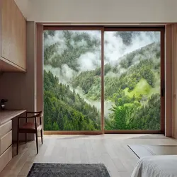 Window Glass Privacy Film Fog Forest Pattern Frosted Sliding Door Decoration Film Sun Blocking Non-Glue Static Cling Glass Film