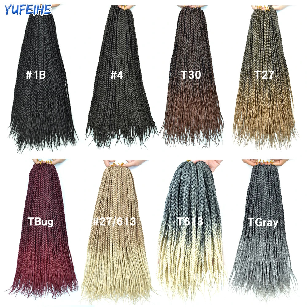 Synthetic Hair Braid Straight Box Braids Hair For Crochet Braids Hair Extensions 18inch Ombre Bug Brown Gray For Women Daily Use