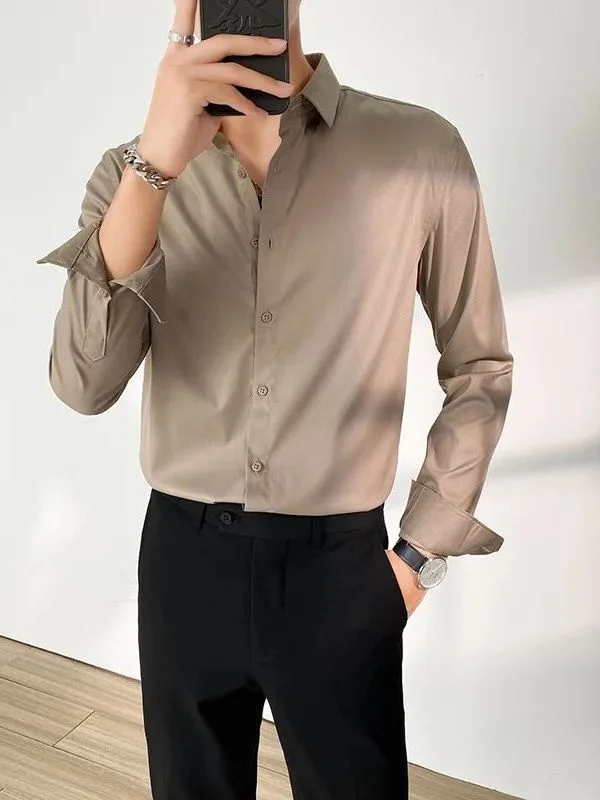 

Custom Men's Slim Fit Casual Fashion Tailored Shirts Suits Business Warm Thick Seven Sleeve Double Breasted Flip Collar